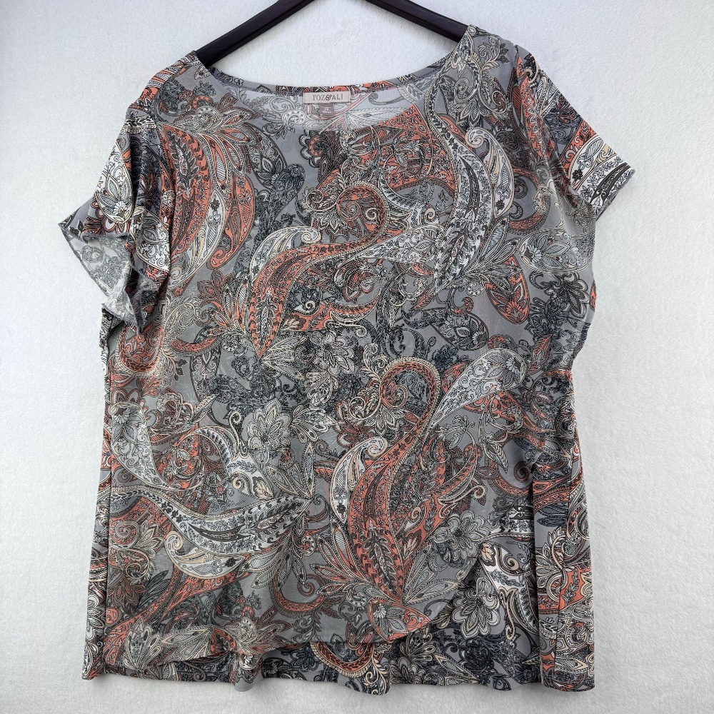 Roz & Ali Blouse Women Sz 2X Front double layer Pullover boat neckline